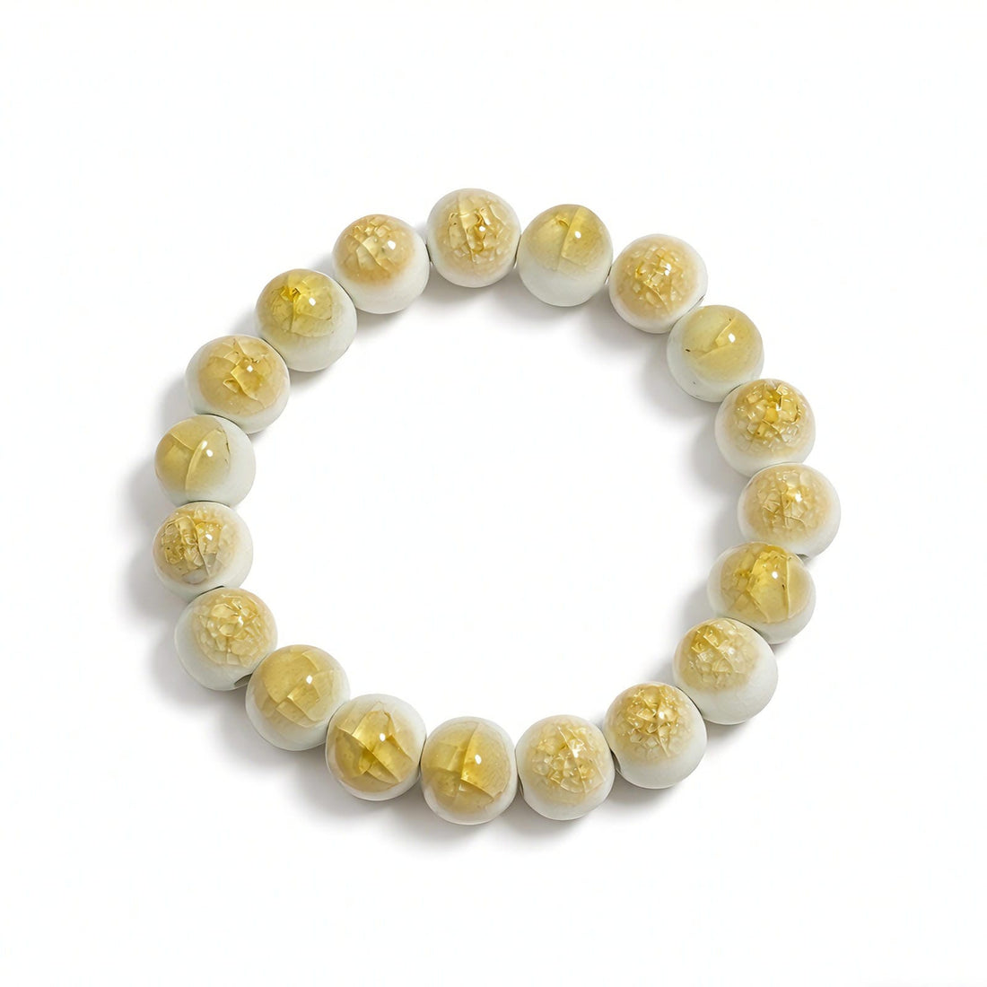 LUMI yellow crackle ceramic bracelet laid flat — a handmade Jingdezhen porcelain gift for her