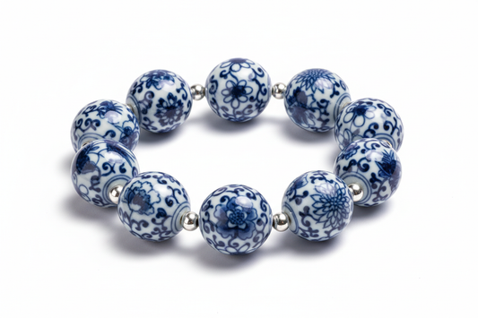 A Qinghua (blue-and-white paint) porcelain wristlet product on a white background