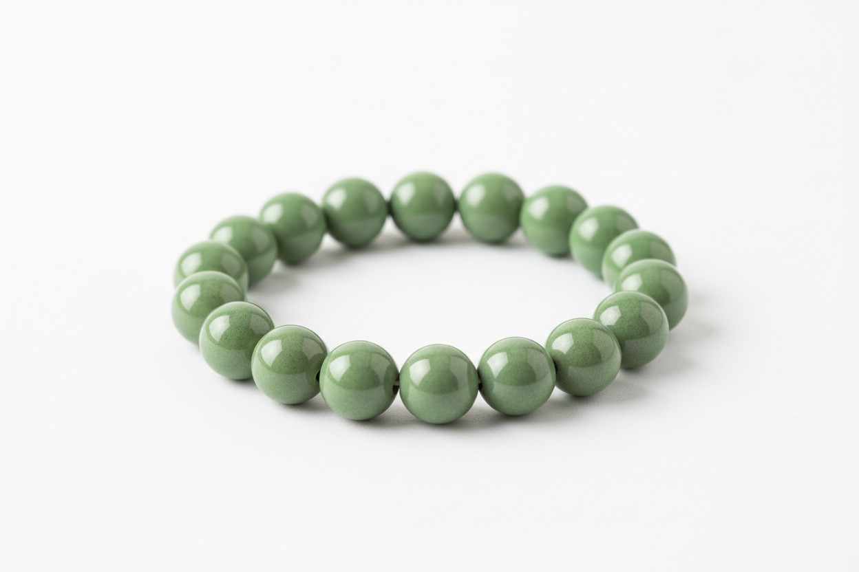 a rounded-beaded porcelain bracelet in green on a white background