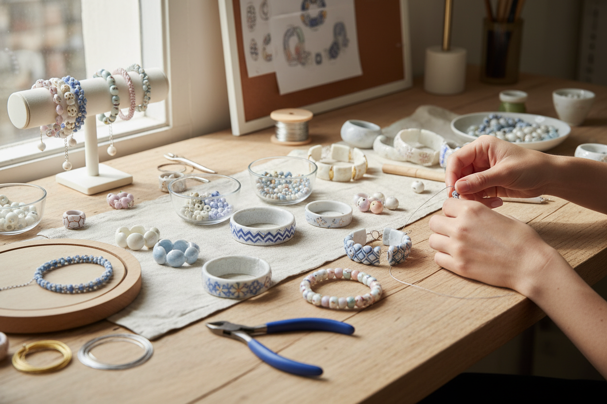 Crafting and designing beaded porcelain bracelets with different patterns