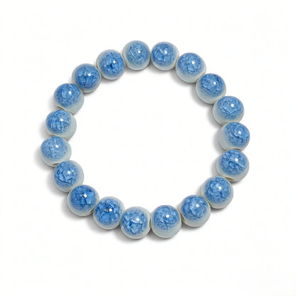 crackle ceramic bracelet blue 10mm, front view