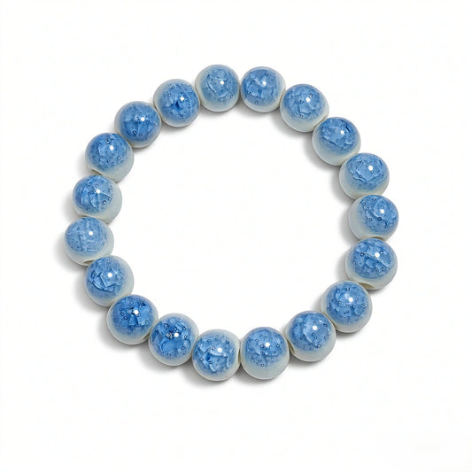 crackle ceramic bracelet blue 10mm, front view