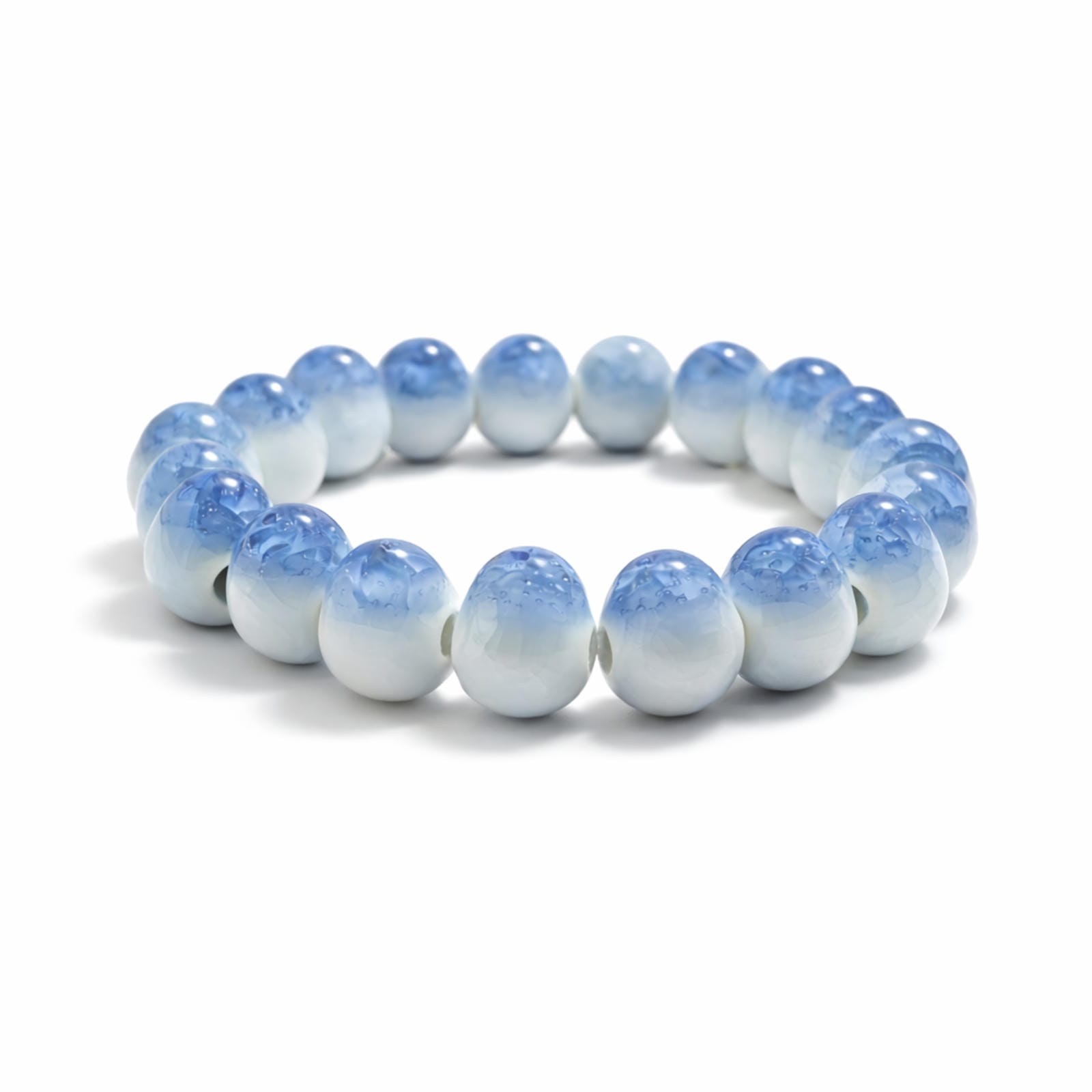 crackle ceramic bracelet blue 10mm, side view