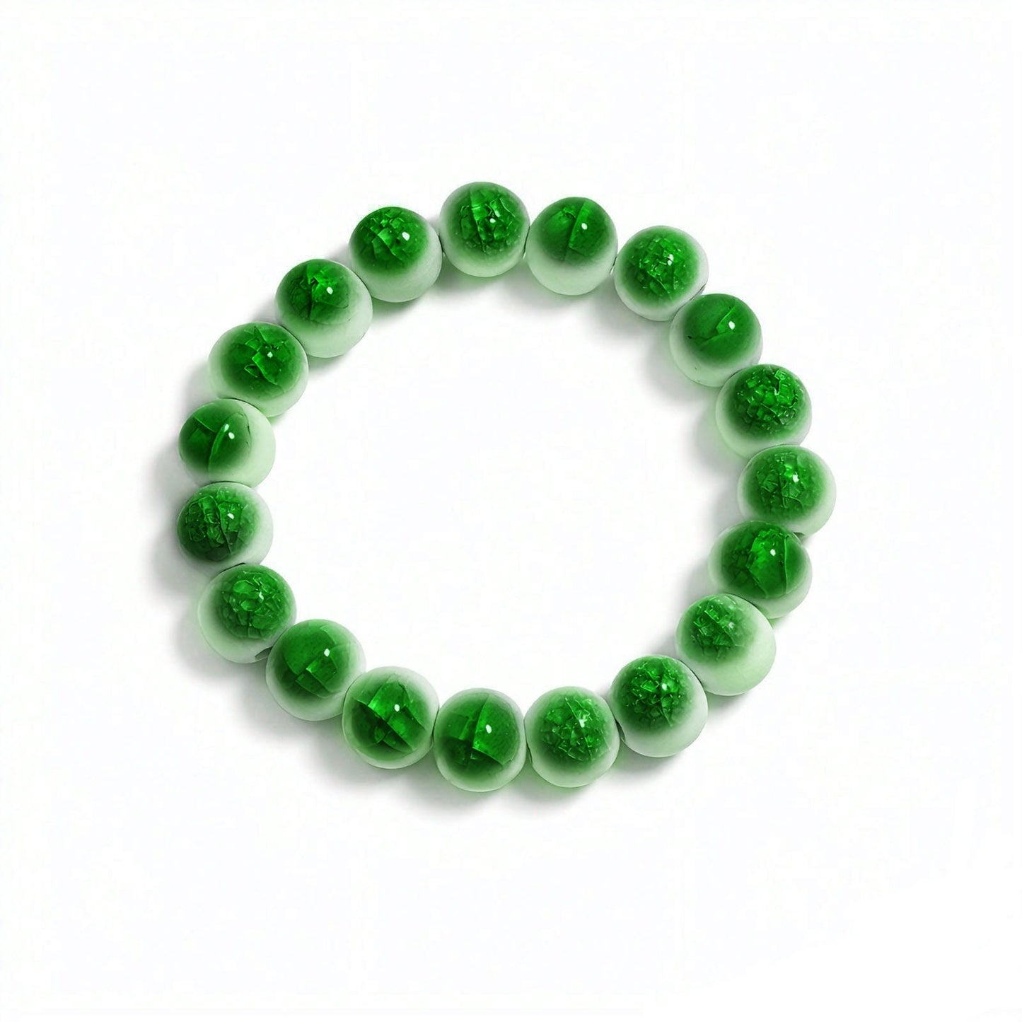 crackle ceramic bracelet green 10mm, front view