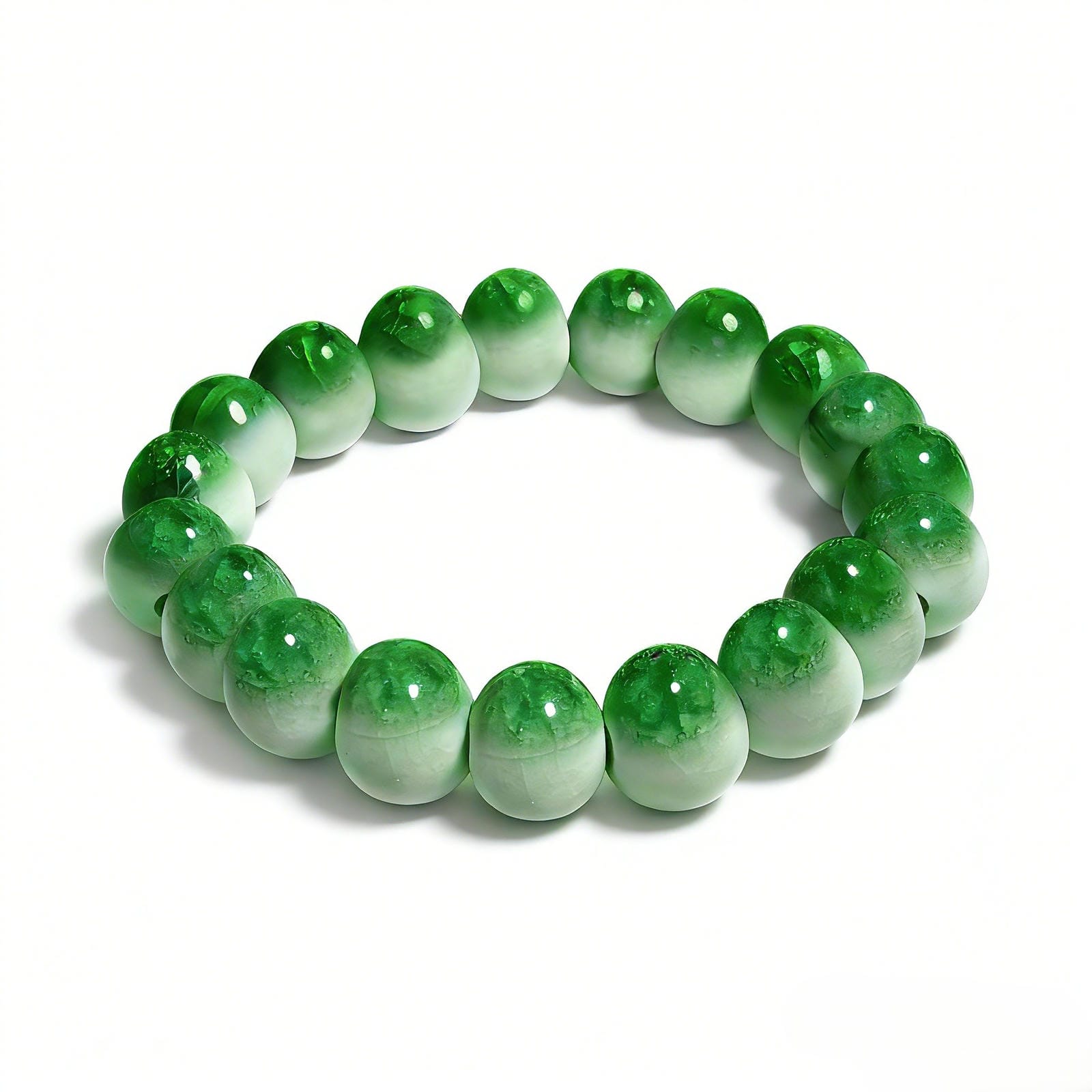 crackle ceramic bracelet green 10mm, side view