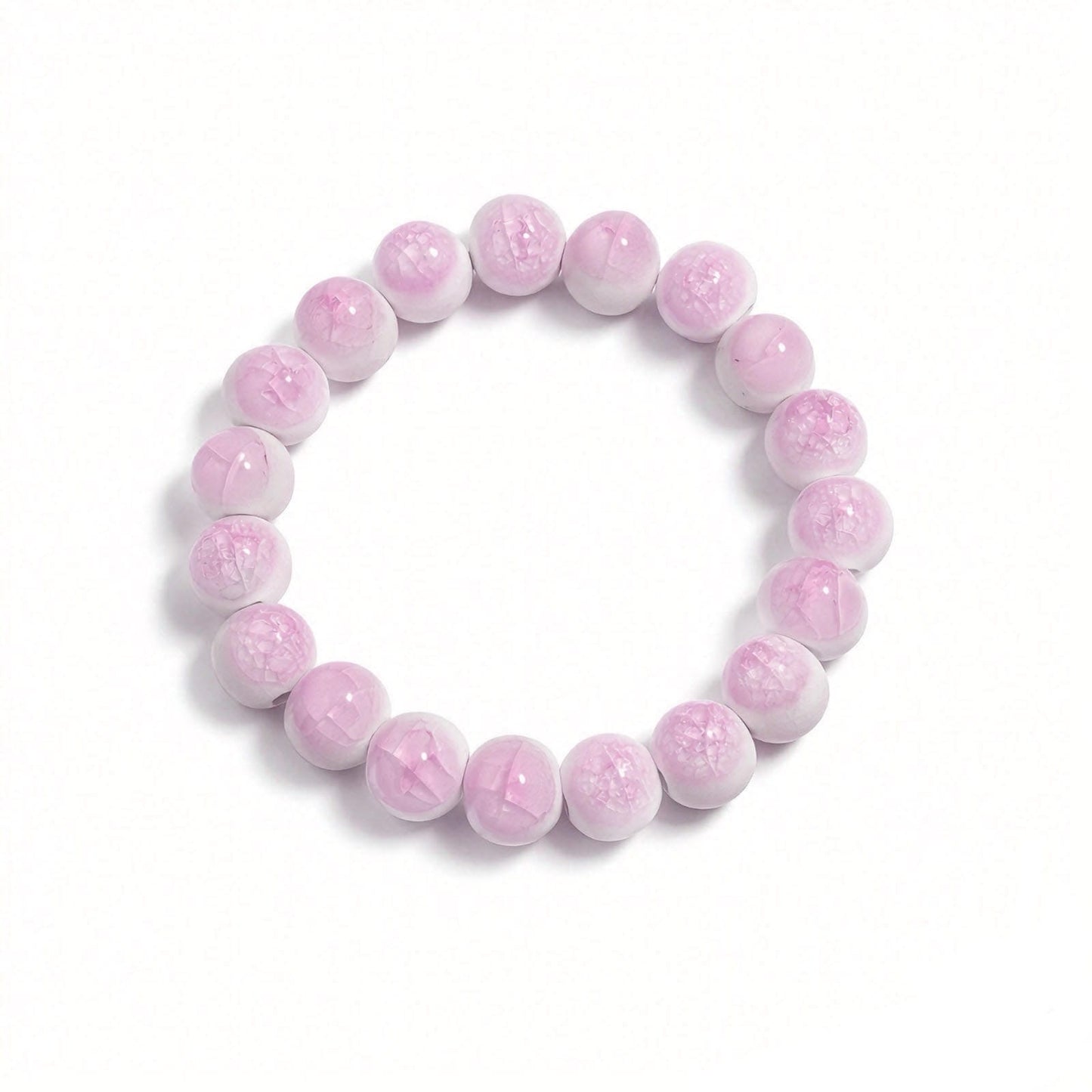 crackle ceramic bracelet pink 10mm, front view