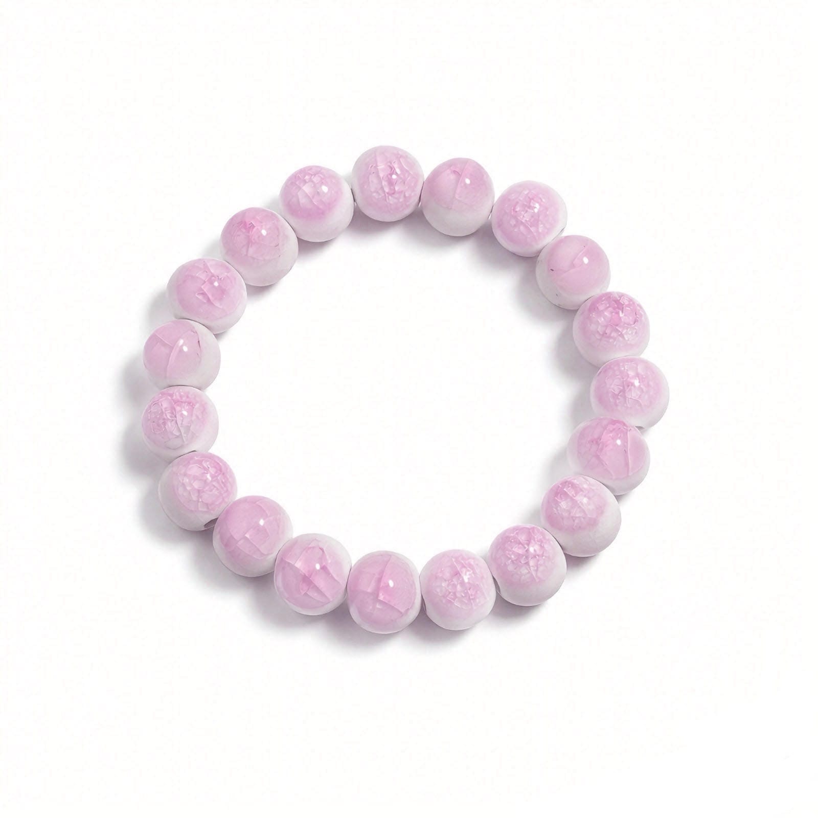 crackle ceramic bracelet pink 10mm, front view