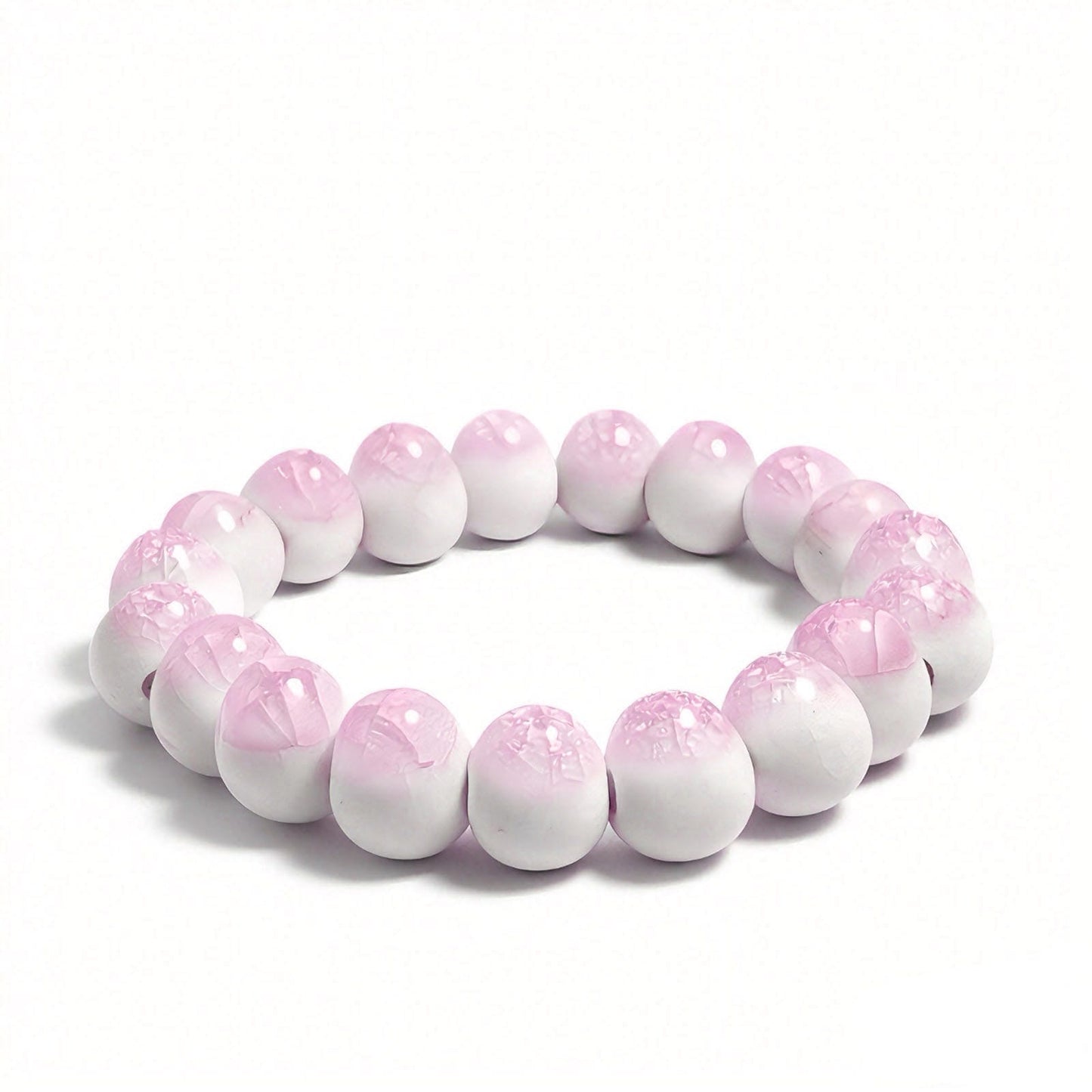 crackle ceramic bracelet pink 10mm, side view