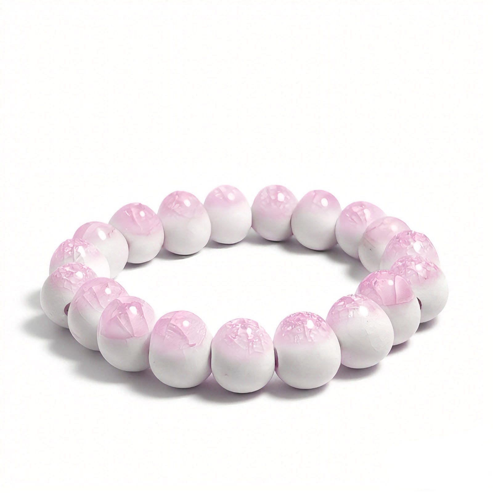 crackle ceramic bracelet pink 10mm, side view
