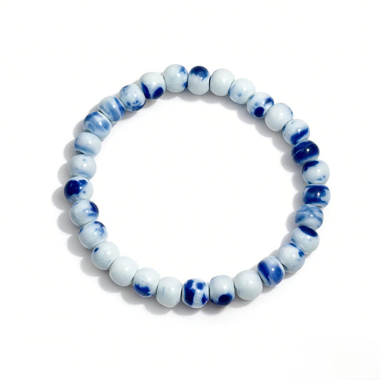 LUMI handmade Jingdezhen blue-and-white (qing hua) porcelain ceramic bead bracelet, 6mm
