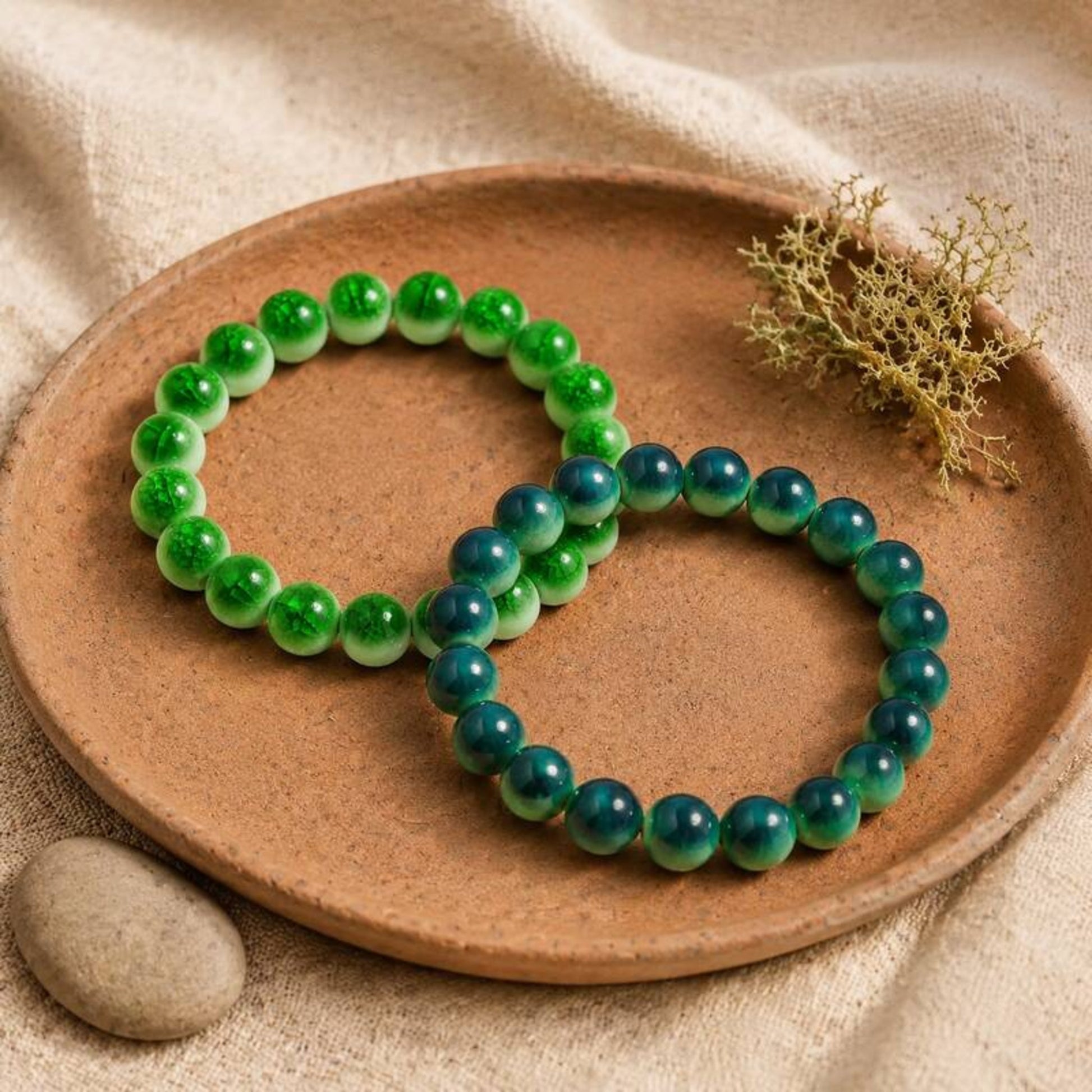 LUMI handmade Jingdezhen ceramic bracelet gift set — Moss Stone